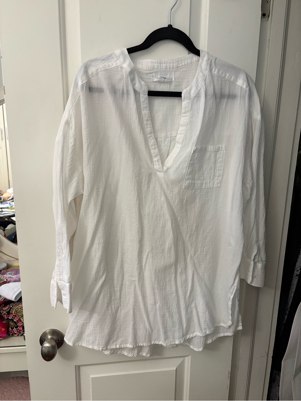 O'Neill White Cotton Gauze V-Neck Tunic Top